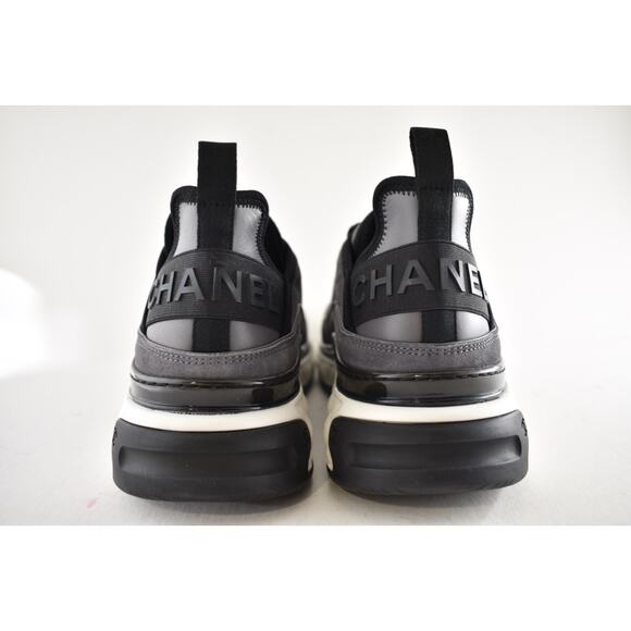 Chanel 23K Mens Grey Black White CC Logo Lace Up Low Top Trainer Sneaker 45 12 - Picture 10 of 13